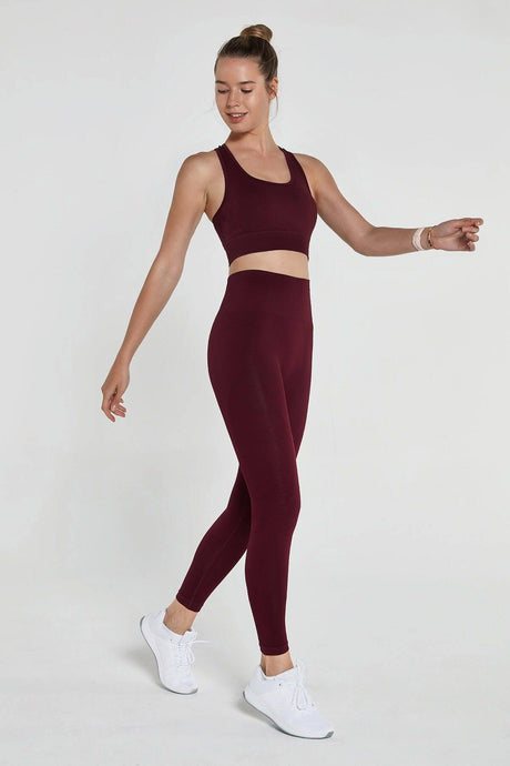 Gela High Waist Flexible and Gathering Sports Leggings Claret Red - Swordslife