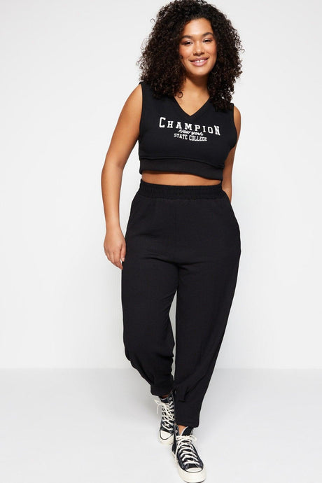 Black Carrot Fit Knitted Waist Elastic Trousers TBBSS23AR00002 - Swordslife