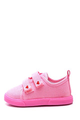 Double Velcro Heart Kids Linen Sneakers-powder-f-499