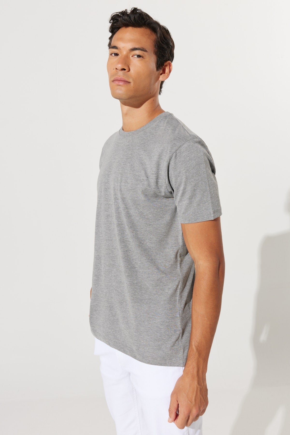Men's Anthracite-melange Slim Fit Slim Fit Cotton Crew Neck Short Sleeved T-Shirt