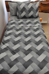 Zigzag Gray 4-Piece Elastic Bed Sheet Single (100X200 CM) Duvet Cover Set - Swordslife