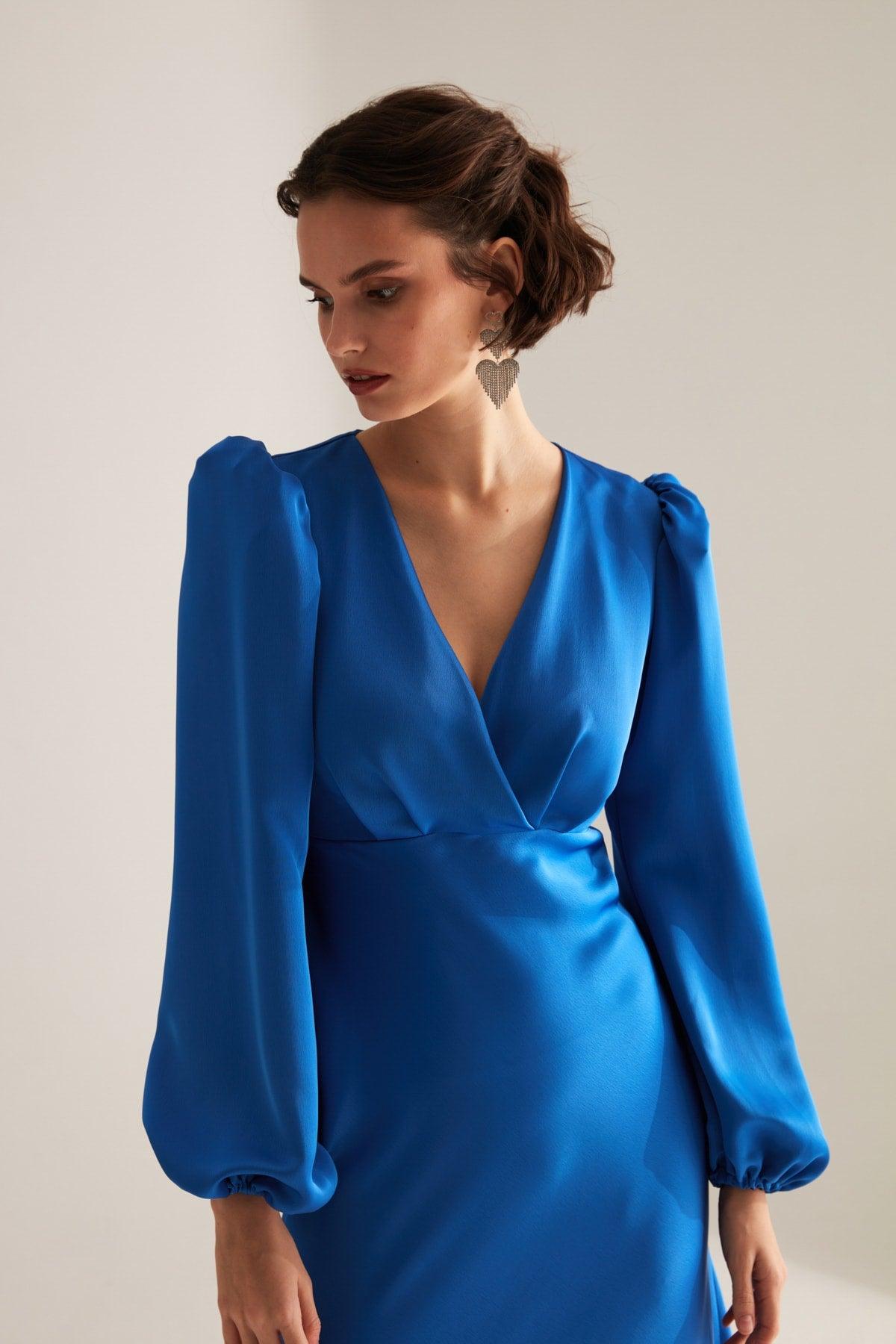 Merry Blue Double Breasted Collar Flared Dress - Swordslife