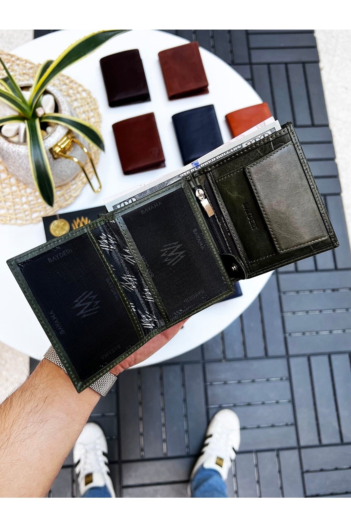 Luna Echtleder Handlicher Münzhalter Kibar Herren Geldbörse Crazy Green