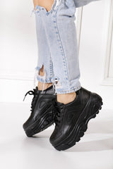 Casual Women's Black Sneakers High Sole 6 Cm Comfortable Lightweight Sneaker 001 - Swordslife