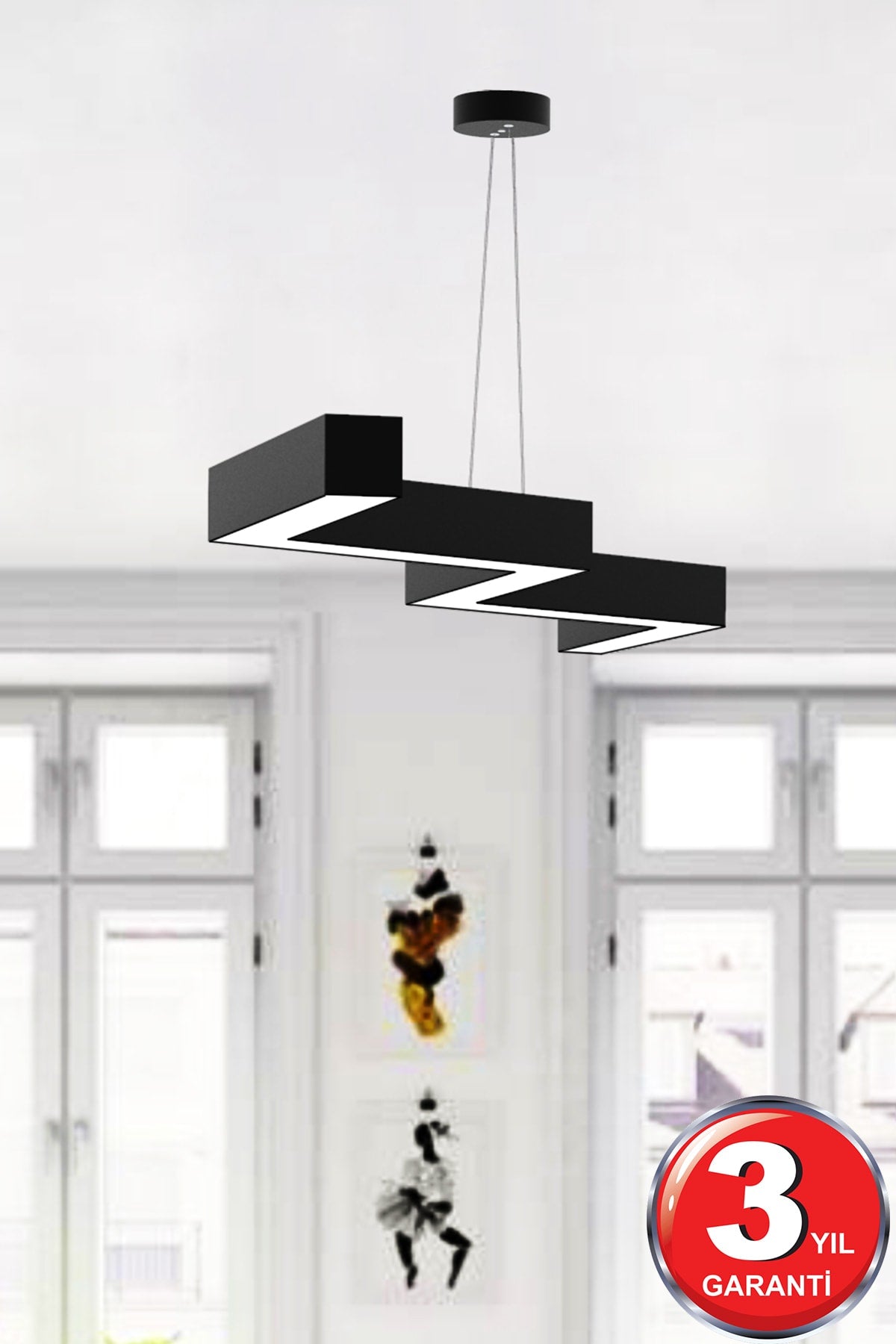 Modern Led Chandelier with Zigzag (Black Case, Daylight) LED, Living Room, Kitchen, Living Bedroom, Pendant Lamp