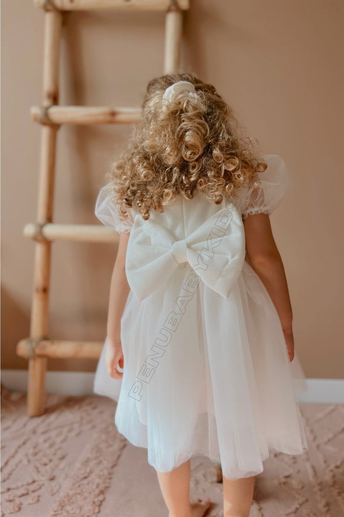 White Short Balloon Tulle Sleeve Detailed Tulle Baby Girl Dress - Cinderella