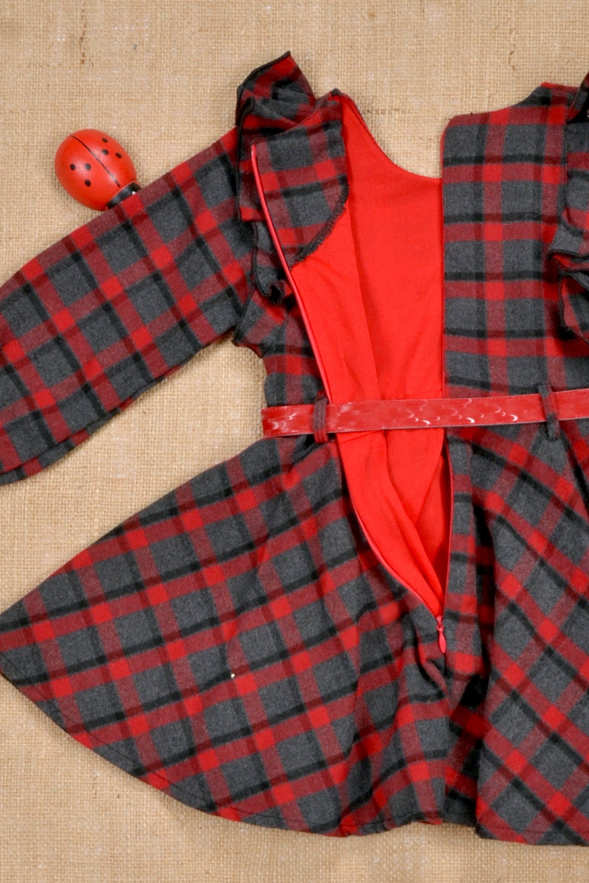 Lined, Belted, Plaid, Keychain Detailed Flannel Dress 2-5 Years