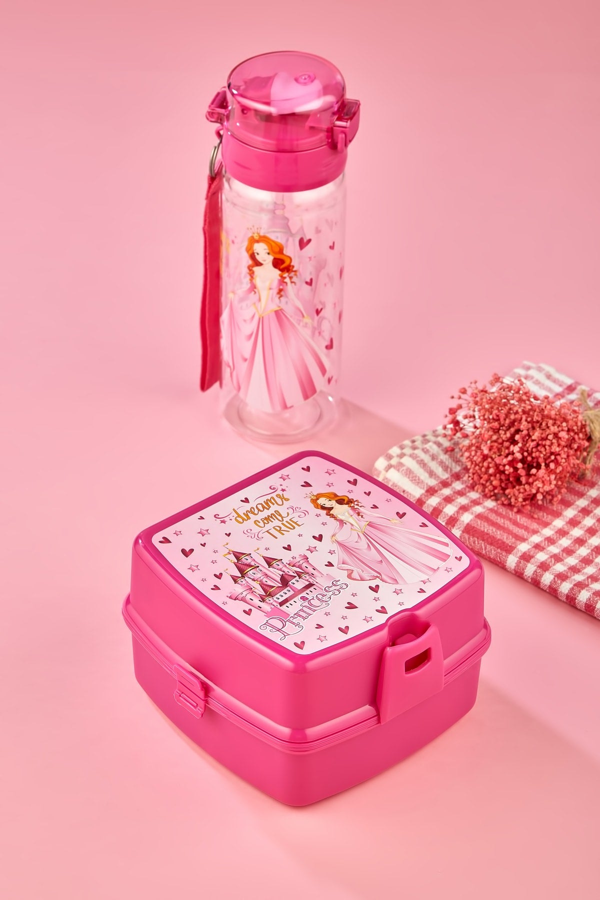 2-lagige Lunchbox mit 4 Fächern, mit Löffel und Thermoskanne „Princess“ mit 500-cc-Pipette