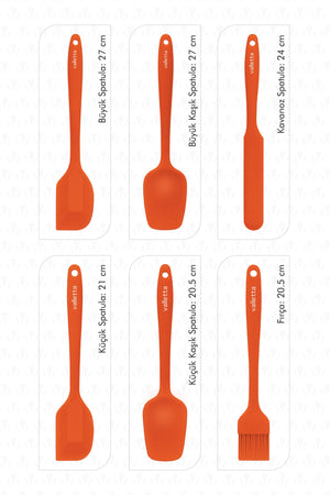 Heat Resistant Fireproof Non-Stick Silicone Spatula Set 6 Pieces Orange