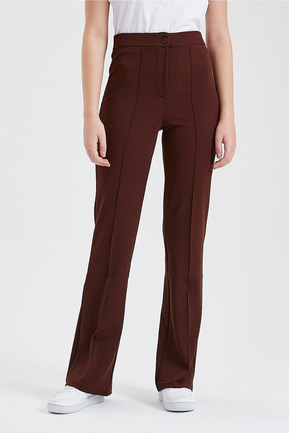 Women's Brown High Waist Gatherer Flared Trousers Palazzo Trousers - Swordslife