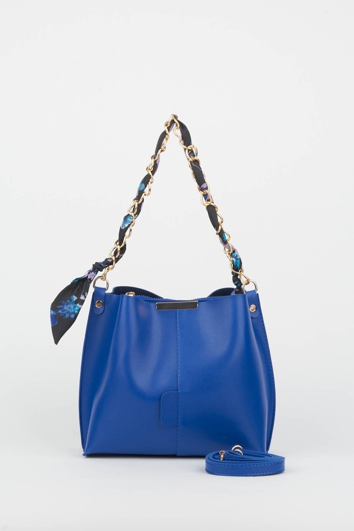 Damen Sax Blau Schal Kette Accessoire Weiches Leder 3-Fach Hand-, Arm- Und Schultertasche