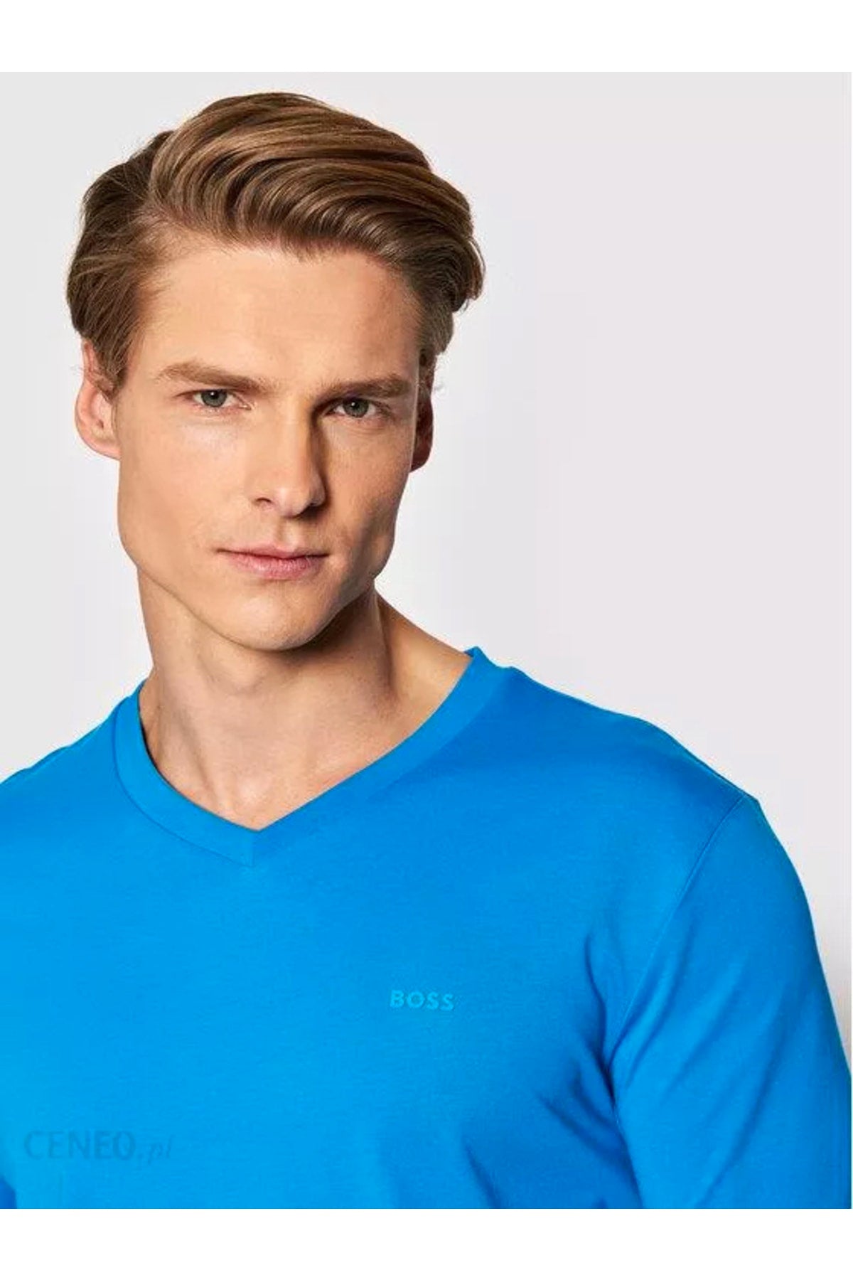 Men's Cotton V Neck Regular Fit Blue T-shirt 50468348-439