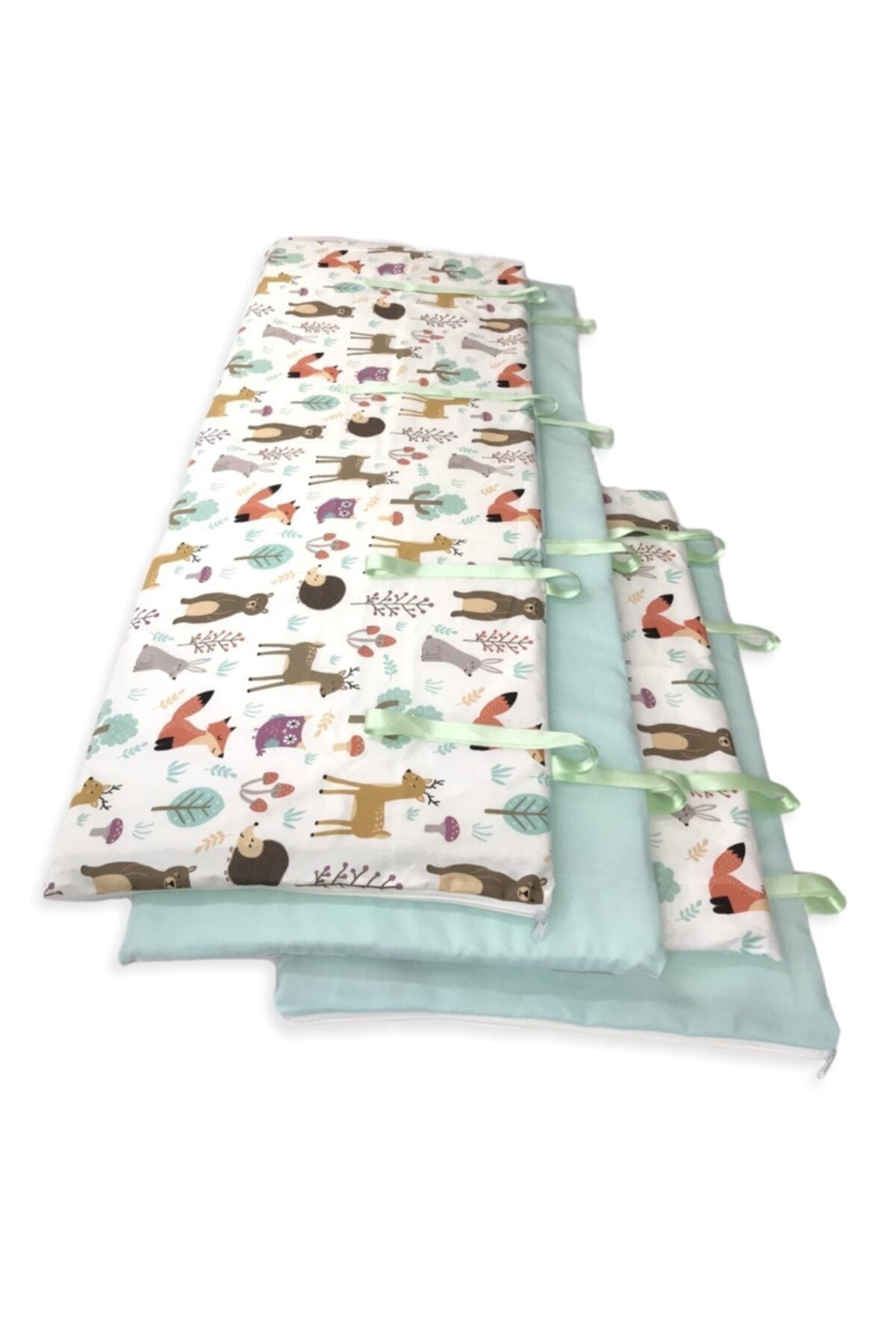 Baby Kinderbett Kantenschutz 90X190 Für Montessori (4 Stück) Natur Mintgrün