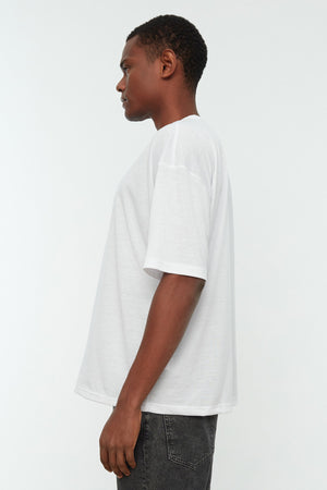 Weißes Herren Basic Oversize Rundhals Kurzarm T-Shirt Tmnss22Ts0300