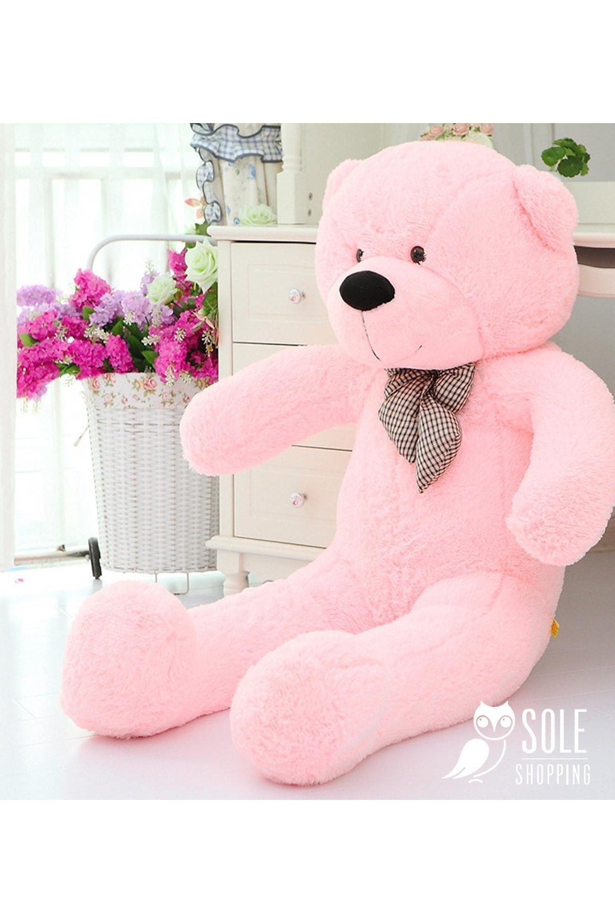 90 cm bunter Plüsch-Teddybär mit Fliege – 100 % inländisch