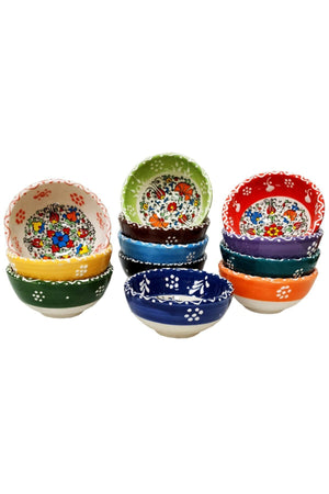 swordslife Series 12 Pieces Ceramic Snack Sauce Bowl Breakfast Presentation Bowl - 8 Cm Diameter With Tile Motif