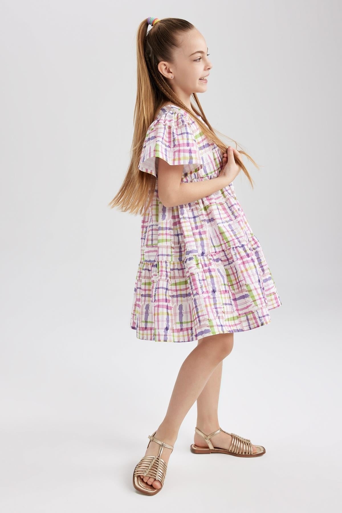 Girl Patterned Short Sleeve Dress