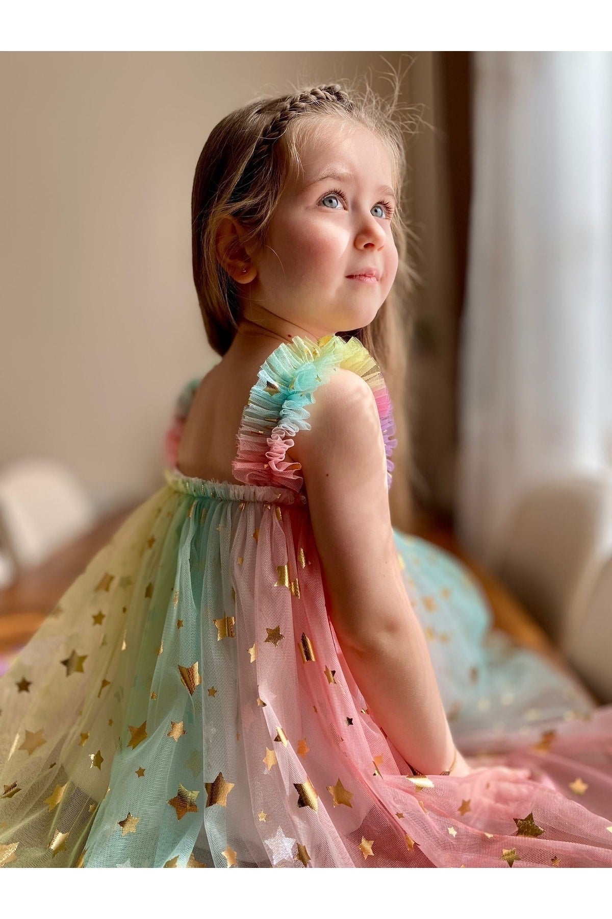 Rainbow Color Transition Star Girl Dress