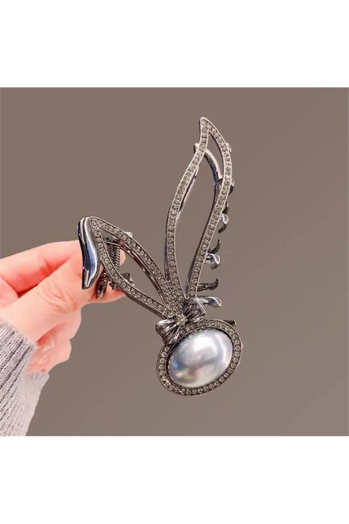 So-Much New Trend Metal Pearl Detailed Full Stone Clasp Anthracite - Swordslife