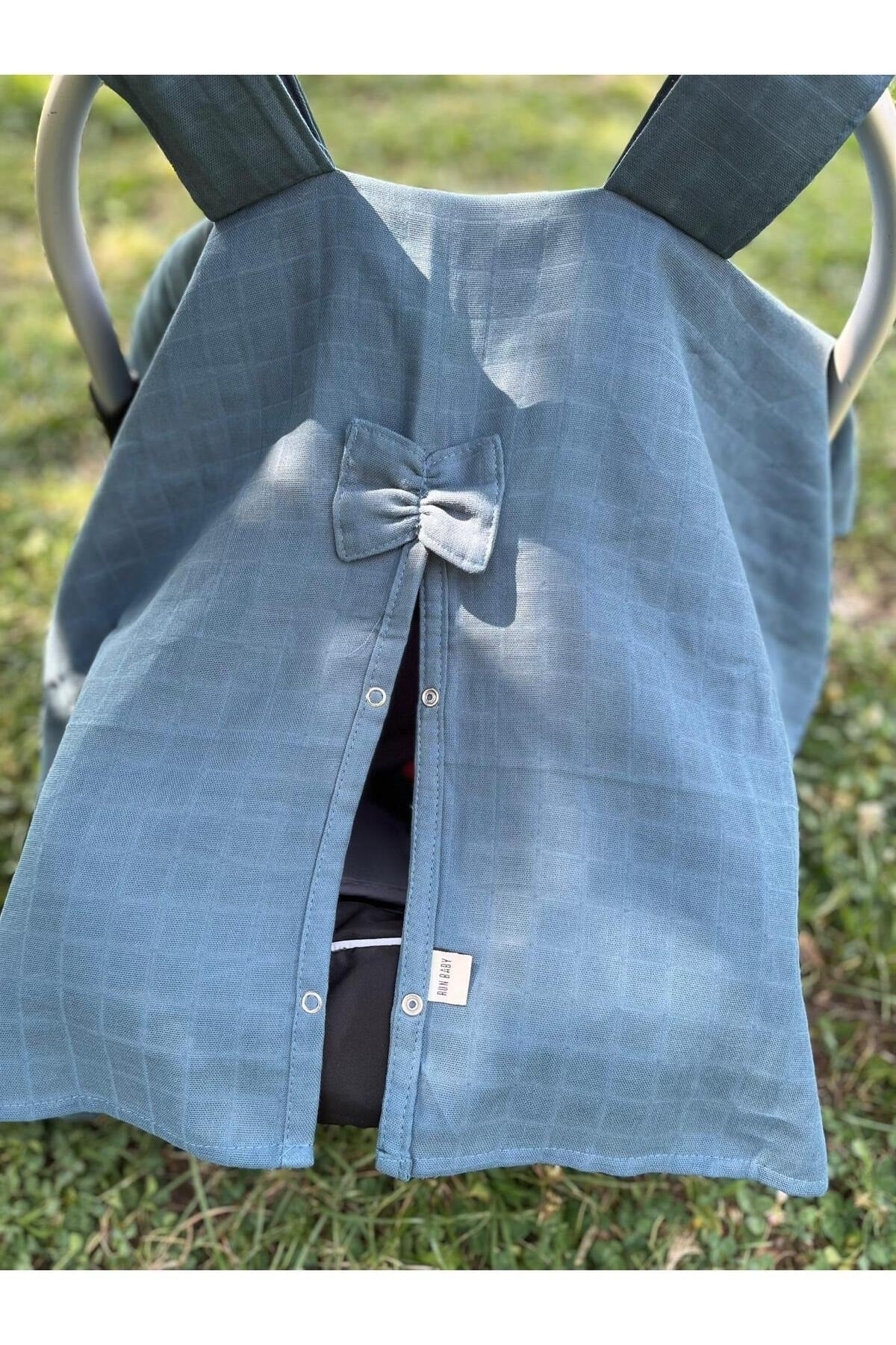 Run Baby Muslin Fabric Snap Snap Stroller Cover (Petrol Blue) 75X100Cm