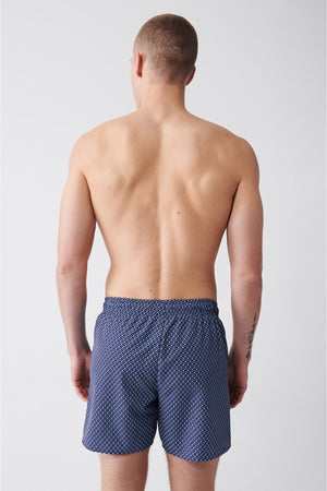 Men'S Navy - Blue Quick Dry Printed Standard Size Swimwear Marine Shorts E003802