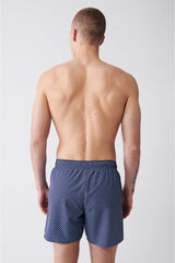 Men's Navy - Blue Quick Dry Printed Standard Size Swimwear Marine Shorts E003802