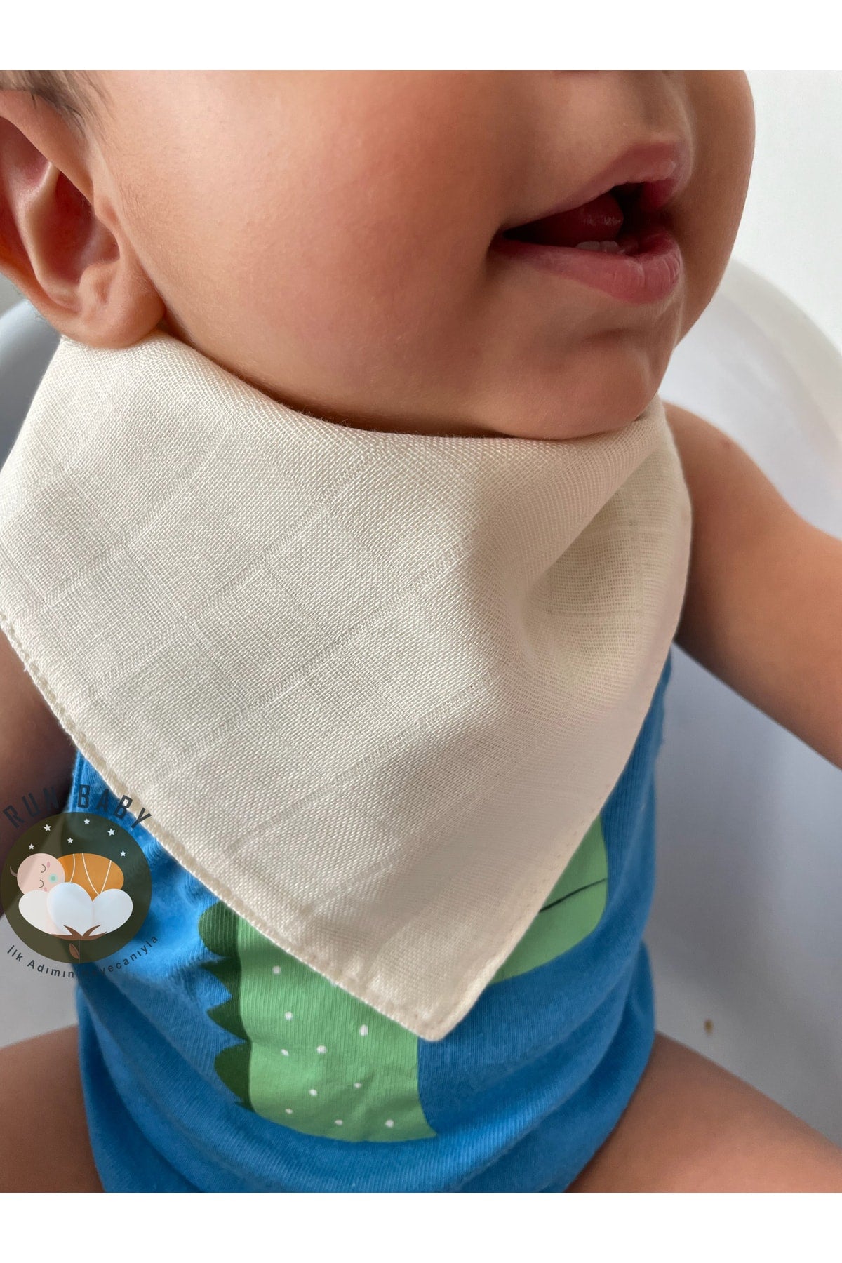(12 PCS) Run Baby 100% Organic Cotton Double Layer Muslin Fabric With Two Snaps Baby Drooling Bib & Scarf