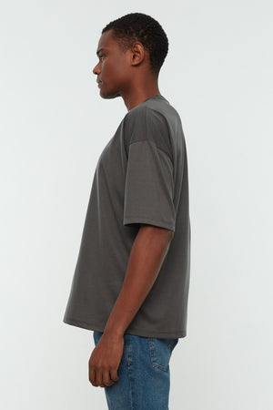 Anthrazit Herren Basic Rundhals Oversize Kurzarm T-Shirt Tmnss22Ts0300