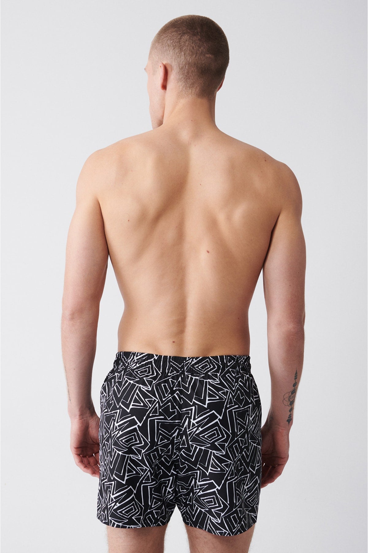 Men'S Black Quick Dry Printed Standard Size Swimwear Marine Shorts E003802
