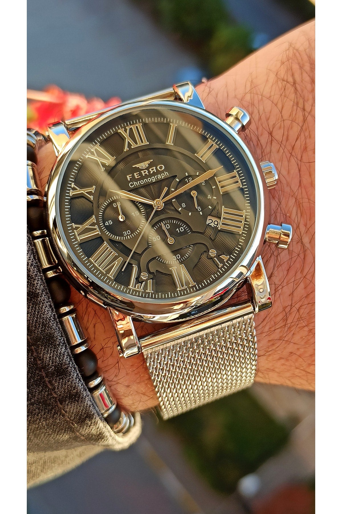 Chronograph Funktionen Aktiv Silber Herren Armbanduhr + Armband