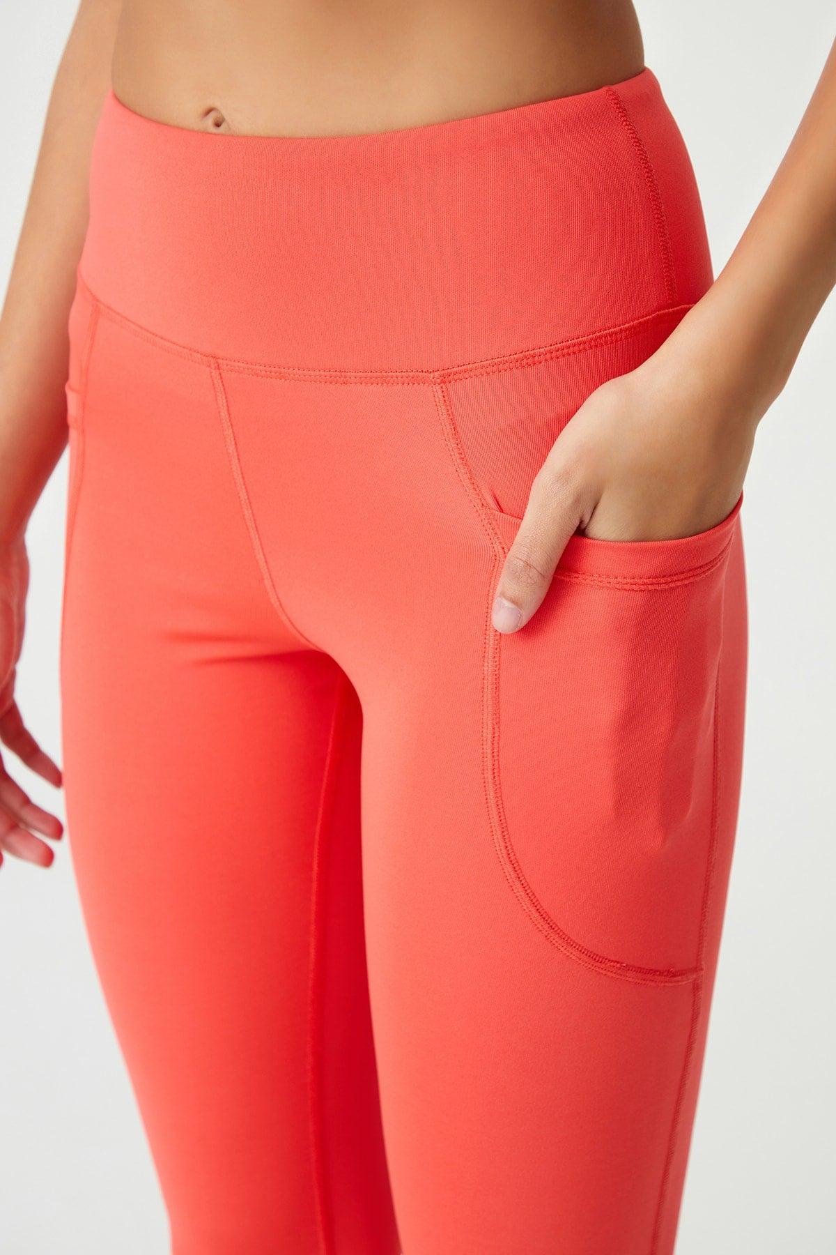 Women's Coral High Waist Slimmer Double Pocket Spanish Leg Leggings Bootcut - Swordslife