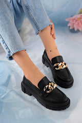 Women's Black Chain Thick Sole Loafer Loafers Gold Chain - Swordslife