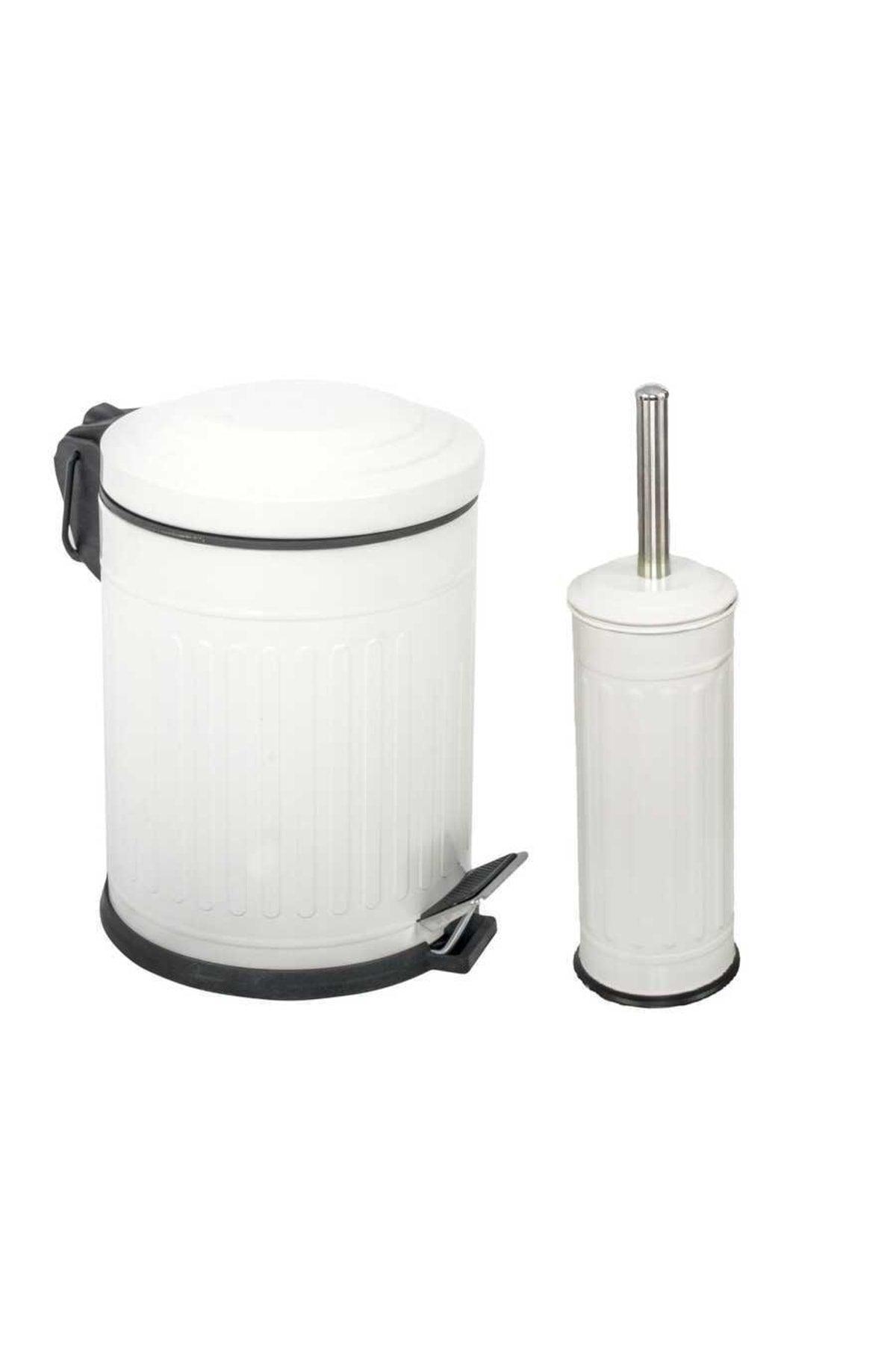 2 Liter Bathroom Set 5 Lt Vintage Series Shock Absorber Covered White Trash Bin - Swordslife