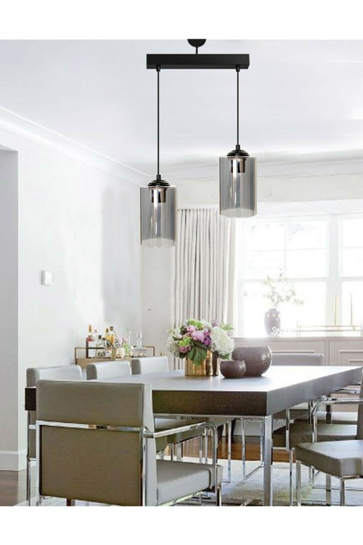 Modernes Sportmodell Doppelter Kronleuchter aus geräuchertem Echtglas