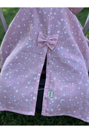 Run Baby Muslin Fabric Push-Up Stroller Cover (Pink Yildiz) 75X100Cm