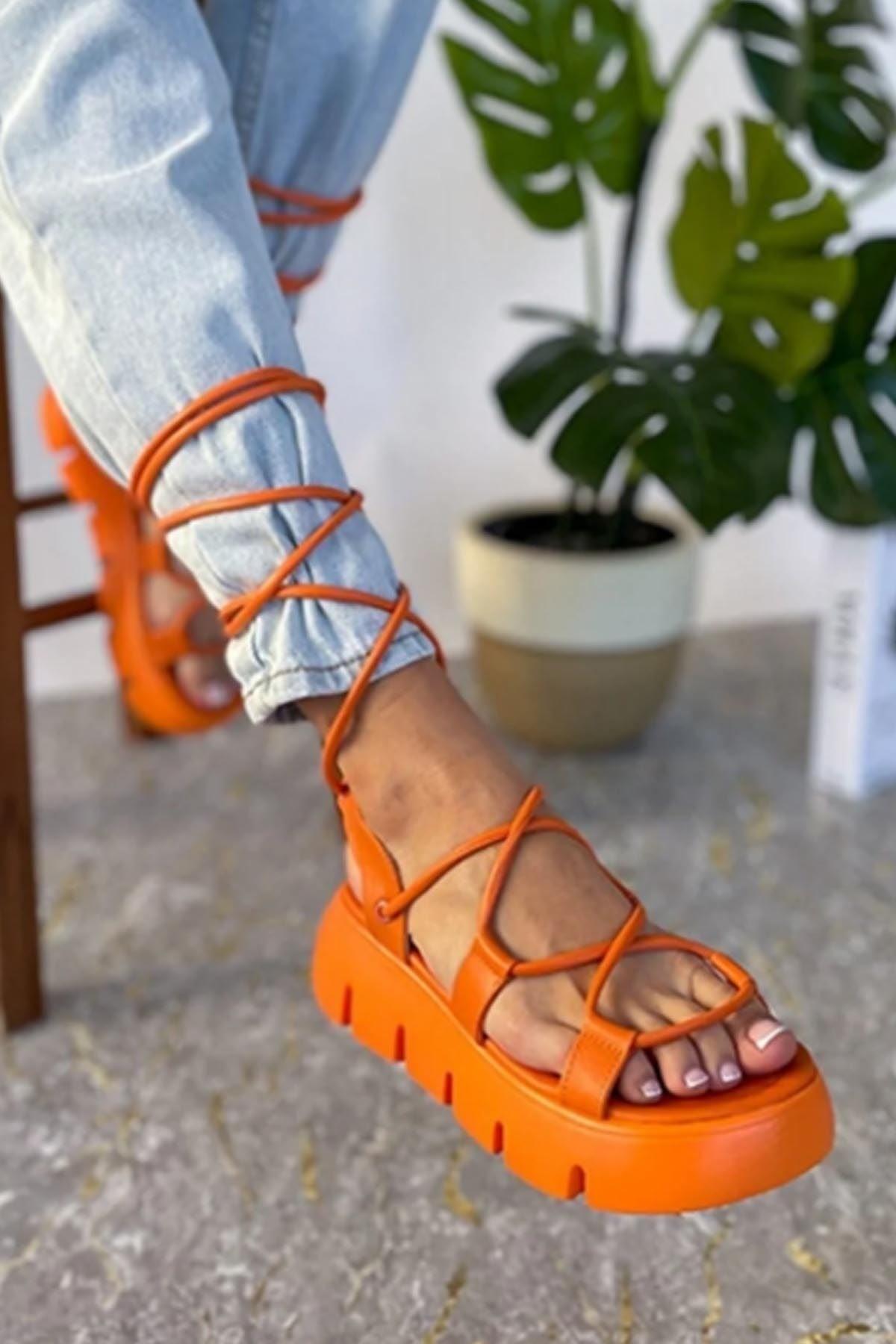Alberta Orange Cleopatra Women's Ankle Sandals - Swordslife