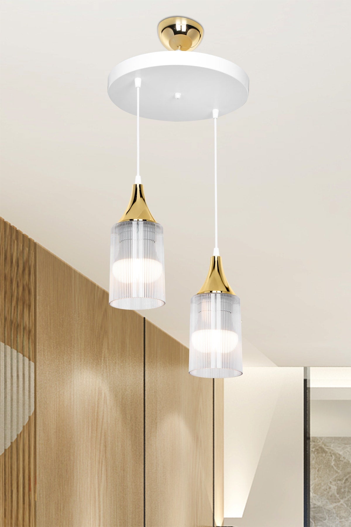 Aksel 2-teiliger Weißgold-Kronleuchter Kukali für Wohnzimmer, Küche und Schlafzimmer