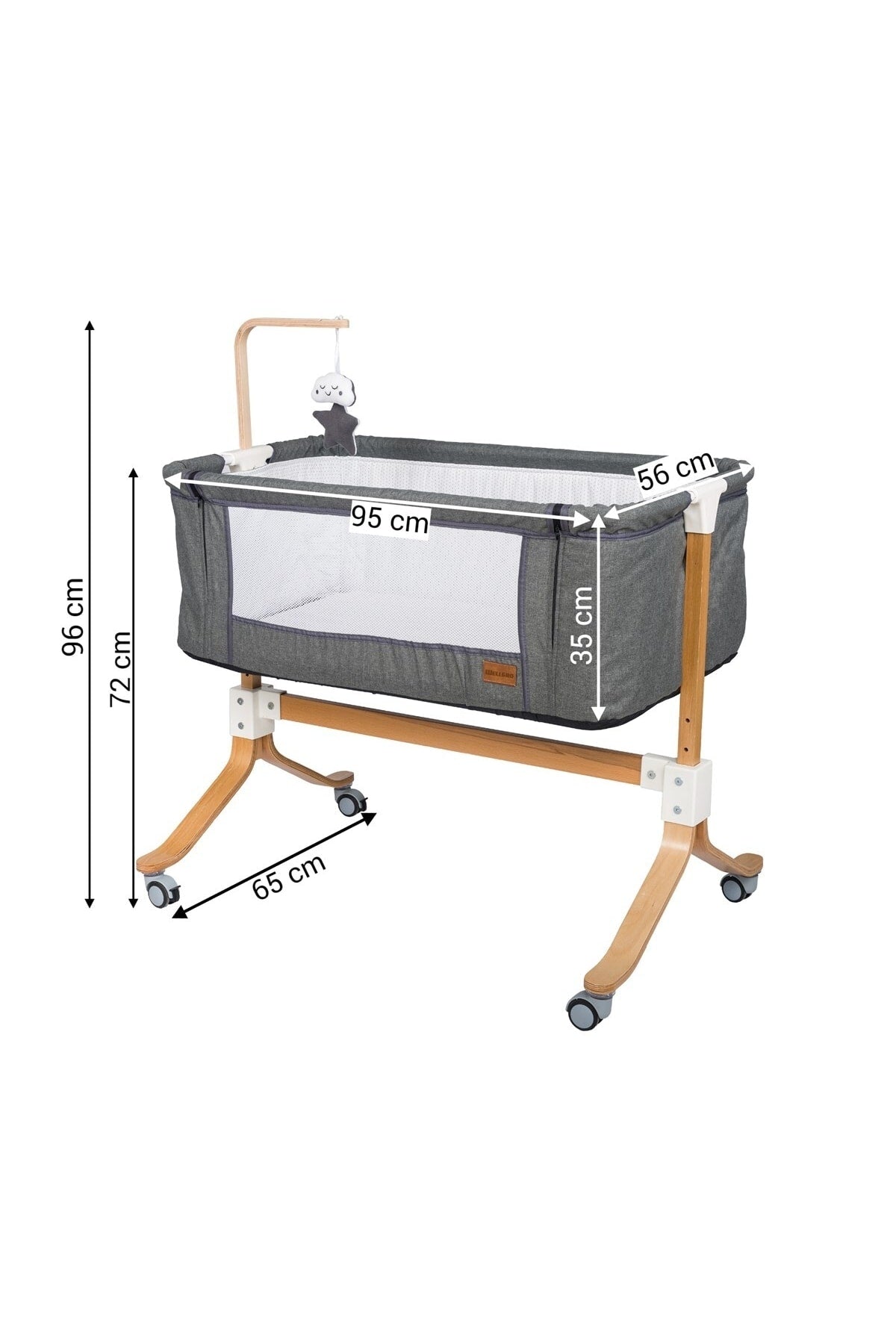 Wooden Motherside Baby Cradle - Gray