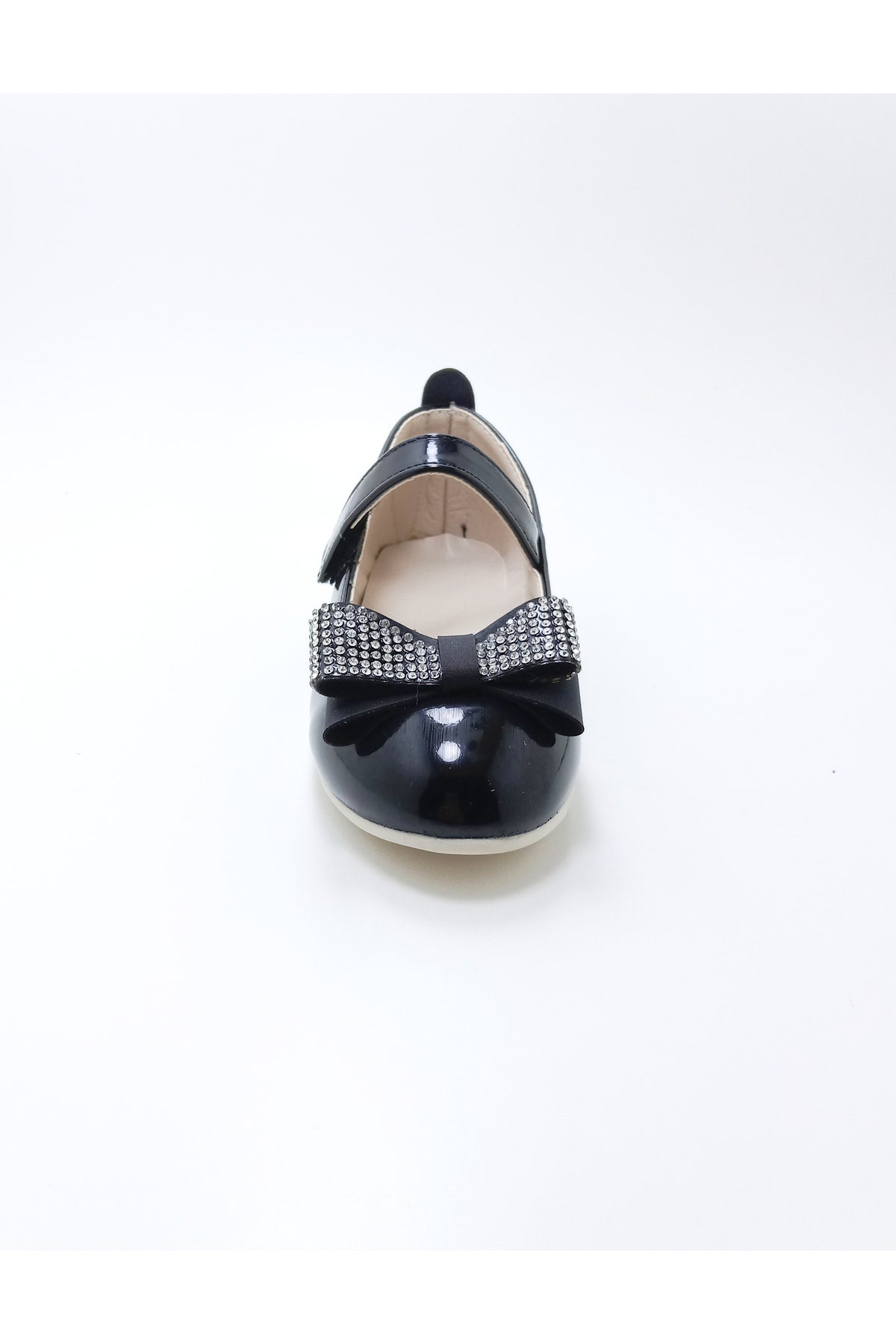 Girl'S Stone Bow Black Orthopedic Flats