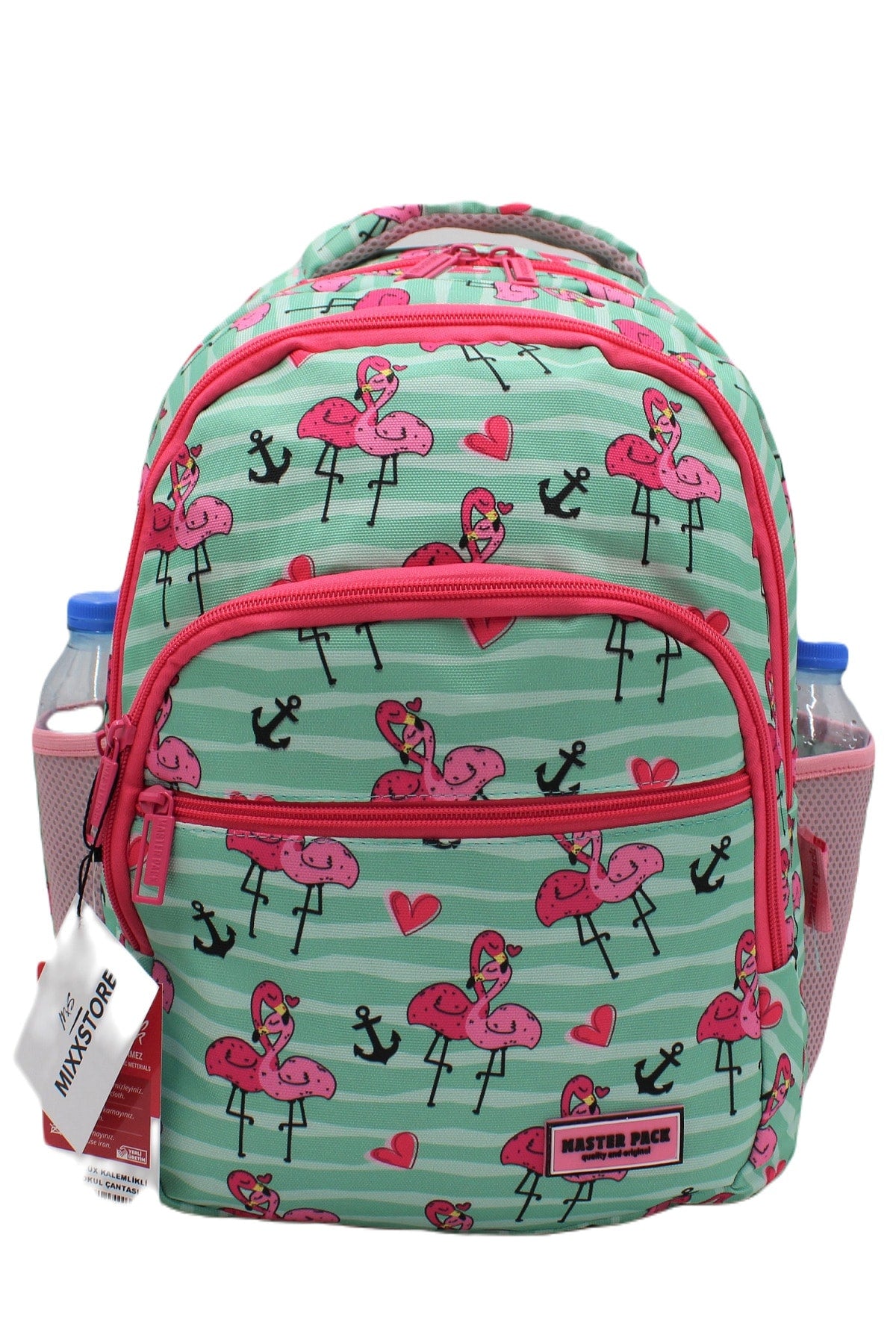 Flamingo gemusterte grüne Farbe Master Pack Mädchen Rucksack Grundschule Tasche mit Essen und Bleistifthalter