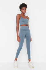 Vella - Pastel Blue High Waist Gathering Leggings - Swordslife