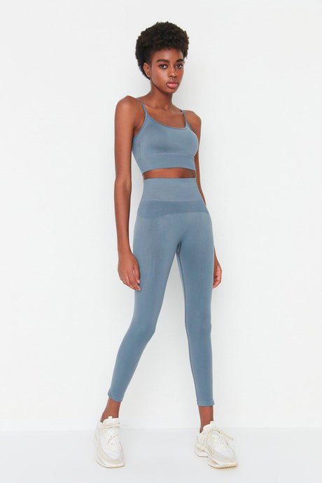 Vella - Pastel Blue High Waist Gathering Leggings - Swordslife