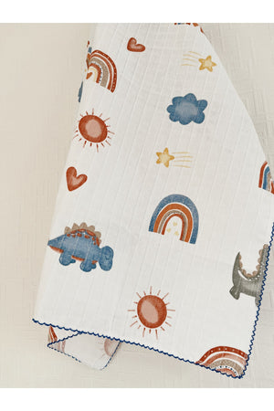 Multi-Purpose Muslin Blanket 80X90 Cm Baby & Kids & Newborn Blue Dinosaur Muslin Blanket, Muslin Cloth