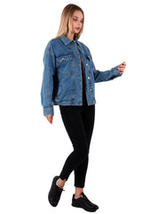 Back Embroidered Long Sleeve And Pockets Classic Collar Oversize Jeans Women's Jacket Cotton - Swordslife