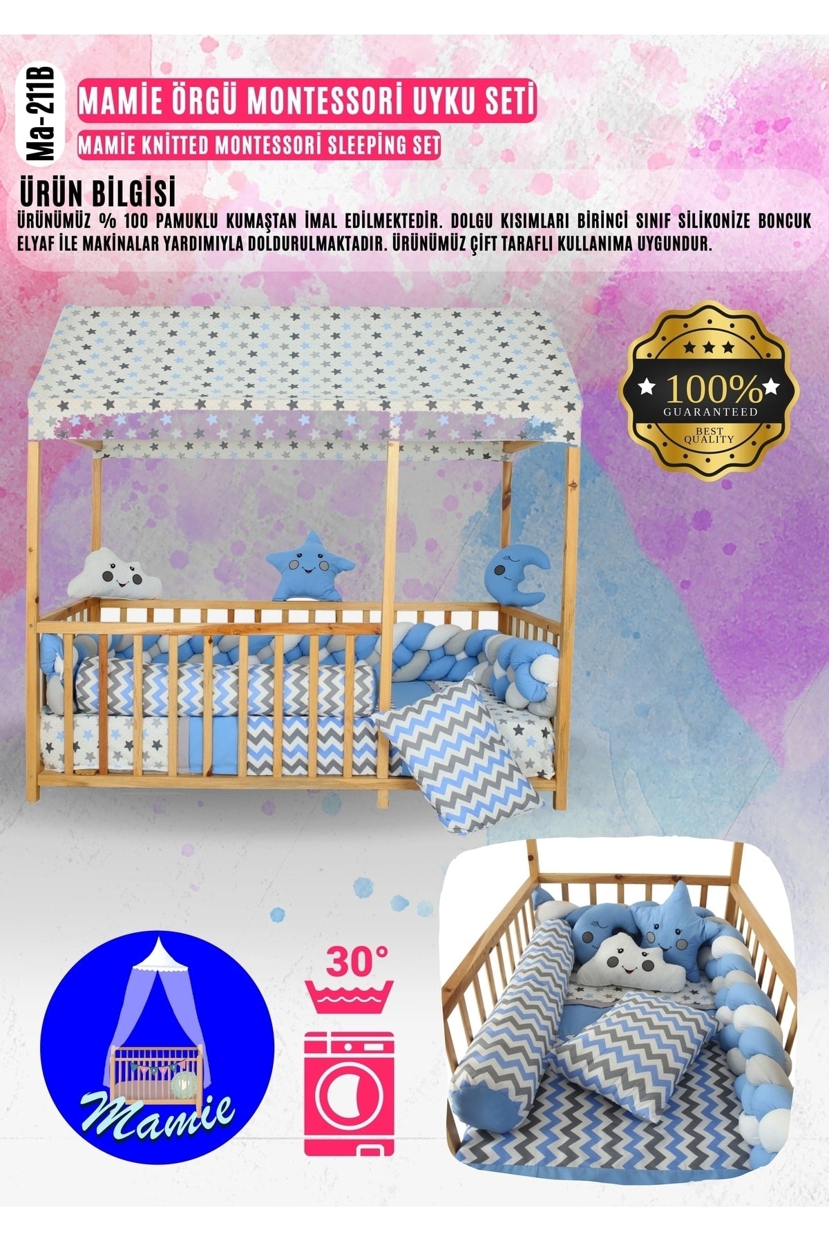 Çit Montessori Crib Side Protected Baby Duvet Cover Set 90X190