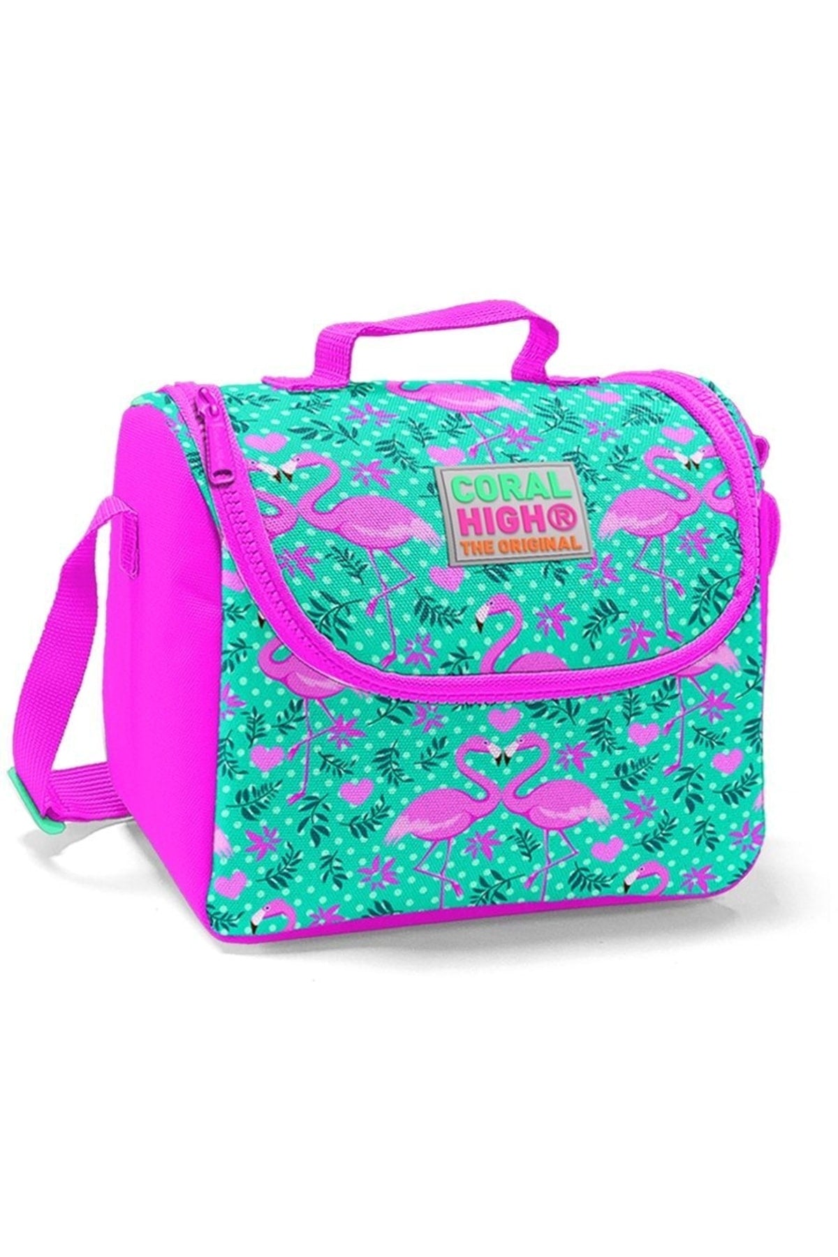 Grundschulranzen-Set für Mädchen mit grünem Flamingo-Aufdruck – USB-Ausgang