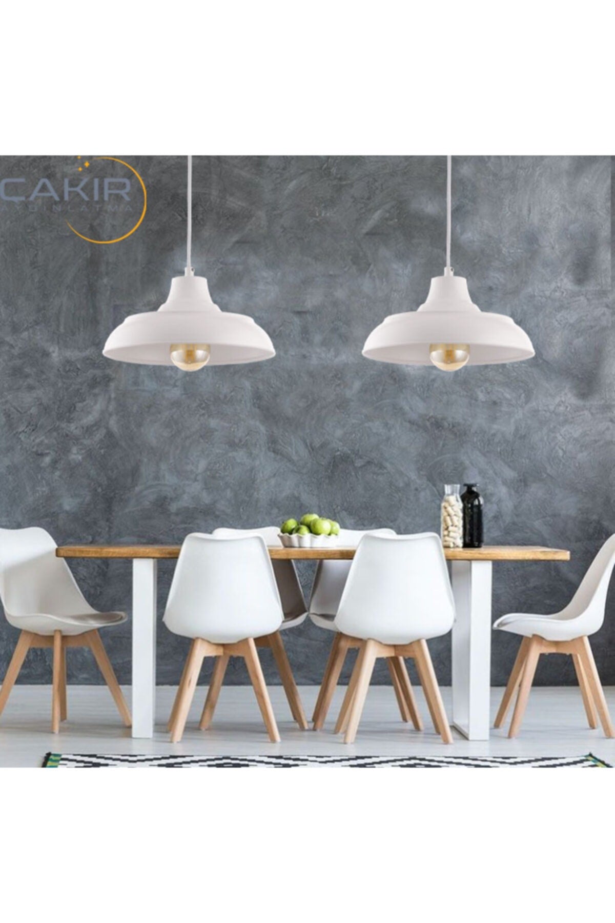 Fiyona Painted White Single Pendant Chandelier - Çakır Avize