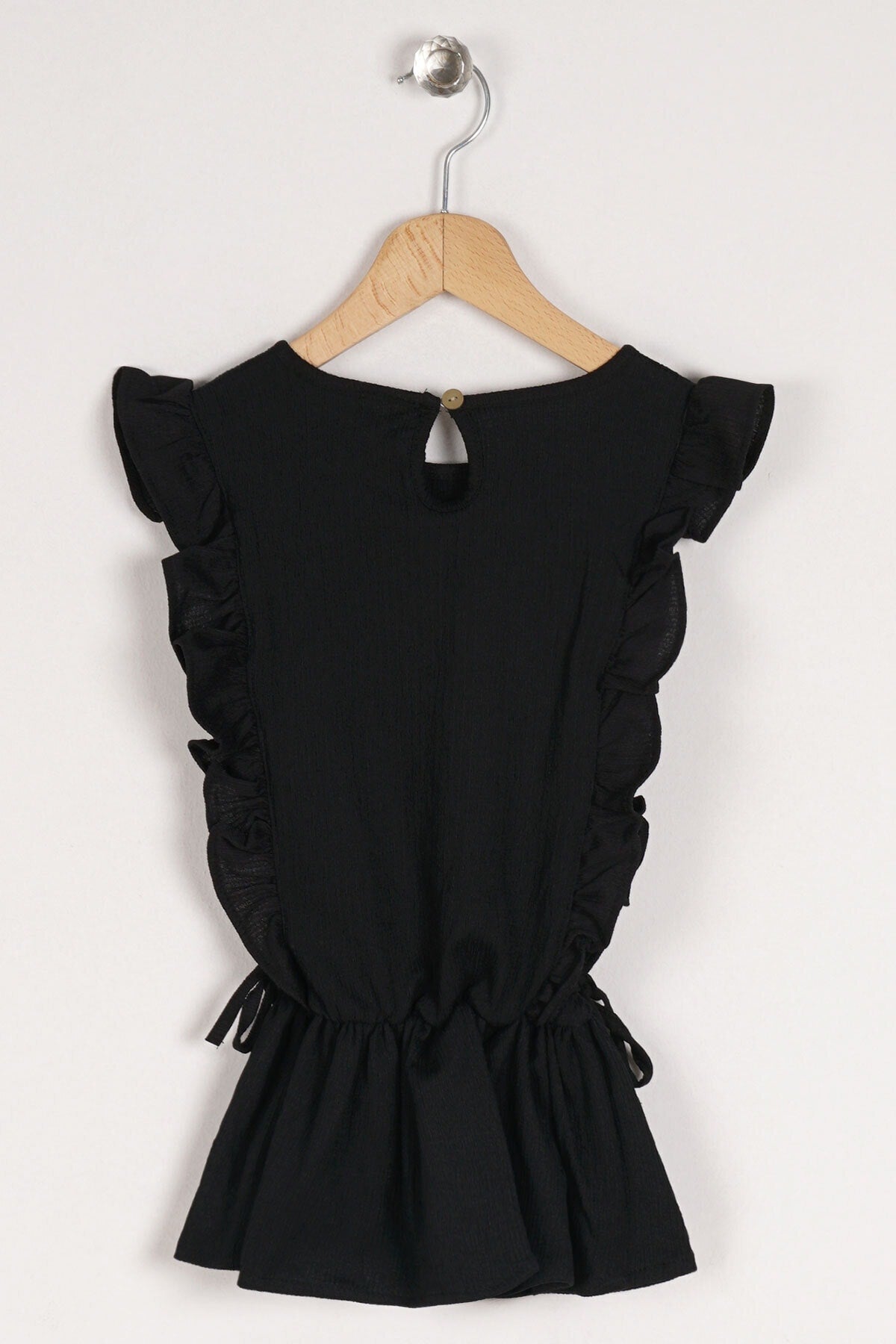 Girl'S Black Color Frilly Waist Elastic Detailed T-Shirt