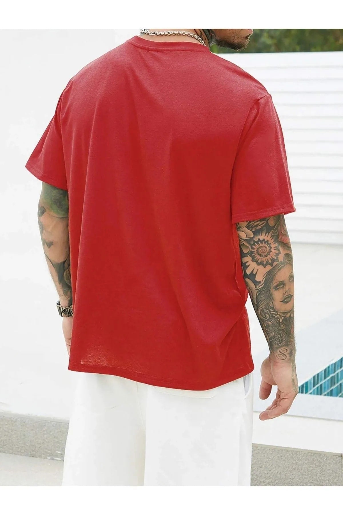 Black Sokak Men'S Red Dreamer Printed Oversize Crew Neck Tshirt