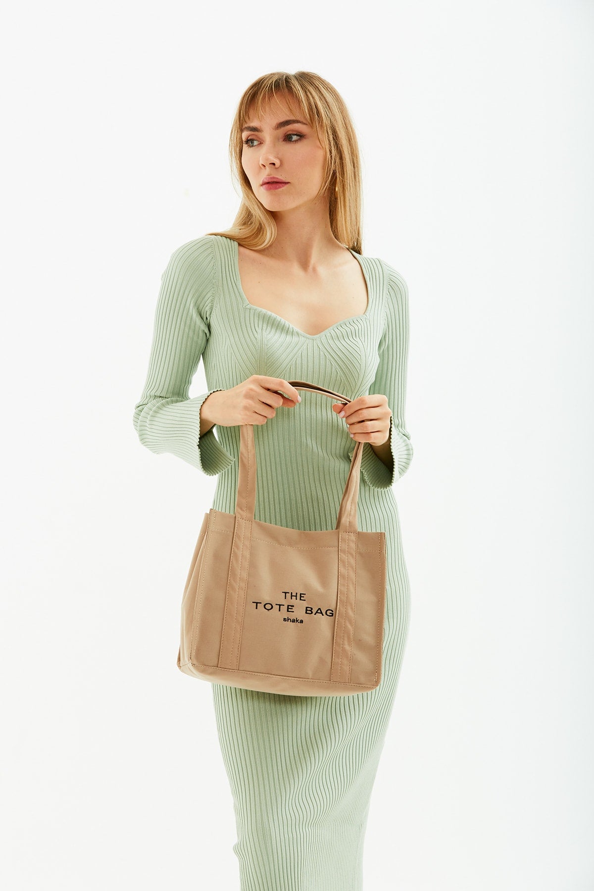 Mink U45 Snap Closure The Tote Bag Embroidered Canvas Fabric Daily Women'S Arm And Shoulder Bag 25X3